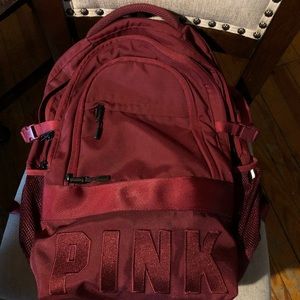 PINK Campus 5 zip Maroon Backpack
